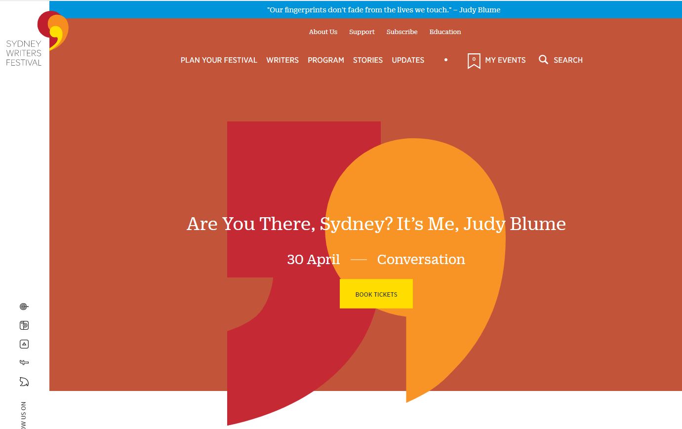 Judy (virtually) joined Sydney Writers’ Festival, April 29 – US date (April 30 – Australia date), 2021